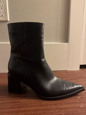 Zara Black Pointed Toe Block Heel Ankle Boot